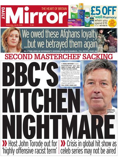 Daily Mirror Newspaper Front Page (UK) for 16 July 2025