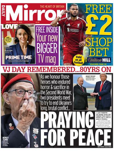 Daily Mirror Newspaper Front Page (UK) for 16 August 2025
