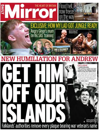 Daily Mirror Newspaper Front Page (UK) for 17 November 2025