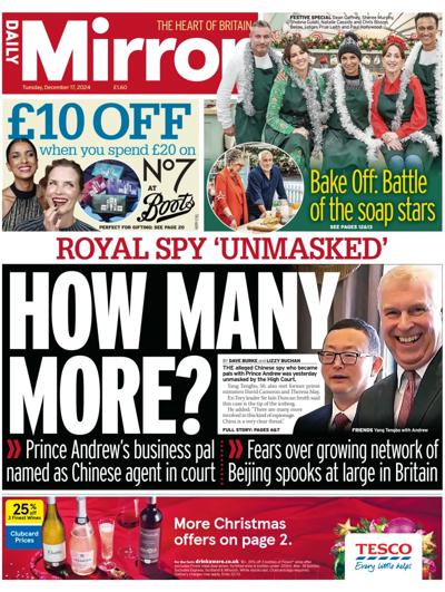 Daily Mirror Newspaper Front Page (UK) for 17 December 2024