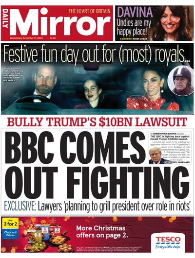 Daily Mirror Newspaper Front Page (UK) for 17 December 2025