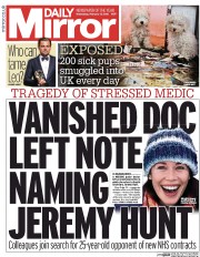 Daily Mirror (UK) Newspaper Front Page for 17 February 2016