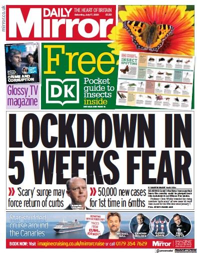 Daily Mirror Newspaper Front Page (UK) for 17 July 2021