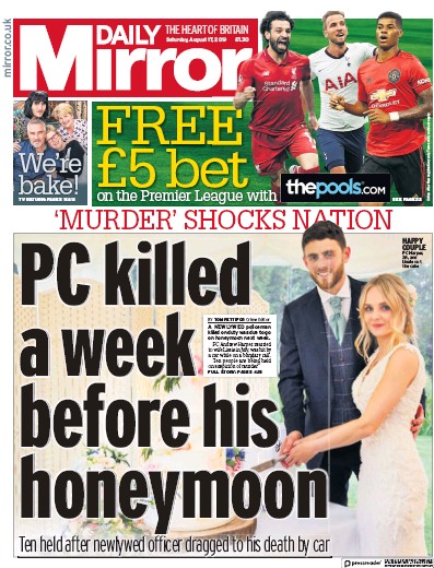 Daily Mirror Newspaper Front Page (UK) for 17 August 2019