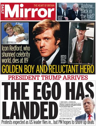 Daily Mirror Newspaper Front Page (UK) for 17 September 2025