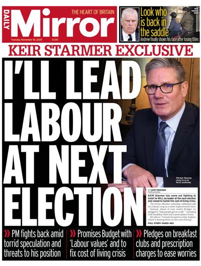 Daily Mirror Newspaper Front Page (UK) for 18 November 2025
