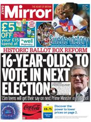 Daily Mirror front page for 18 July 2025