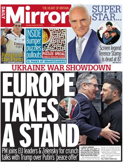 Daily Mirror Newspaper Front Page (UK) for 18 August 2025