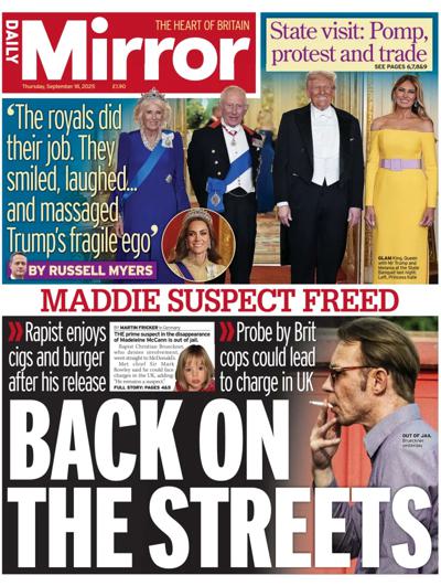 Daily Mirror Newspaper Front Page (UK) for 18 September 2025