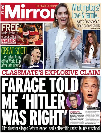 Daily Mirror Newspaper Front Page (UK) for 19 November 2025