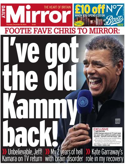 Daily Mirror Newspaper Front Page (UK) for 19 December 2024