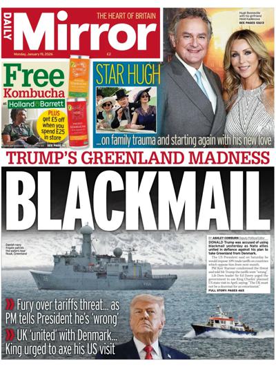 Daily Mirror Newspaper Front Page (UK) for 19 January 2026
