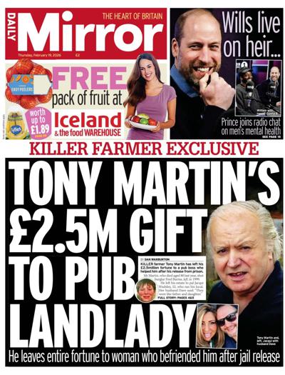 Daily Mirror Newspaper Front Page (UK) for 19 February 2026