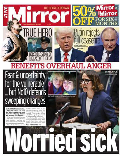 Daily Mirror Newspaper Front Page (UK) for 19 March 2025