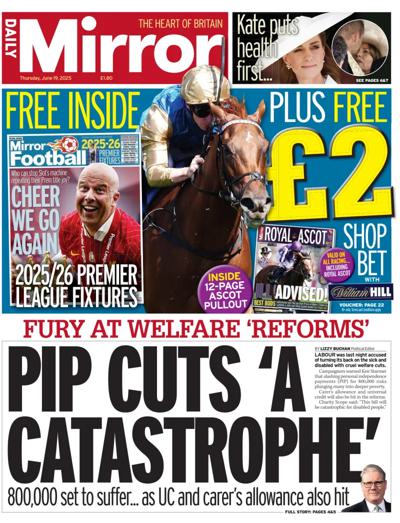 Daily Mirror Newspaper Front Page (UK) for 19 June 2025