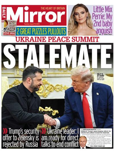 Daily Mirror Newspaper Front Page (UK) for 19 August 2025