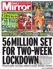 Daily Mirror (UK) Newspaper Front Page for 19 September 2020