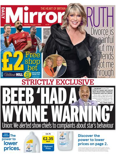 Daily Mirror Newspaper Front Page (UK) for 1 February 2025