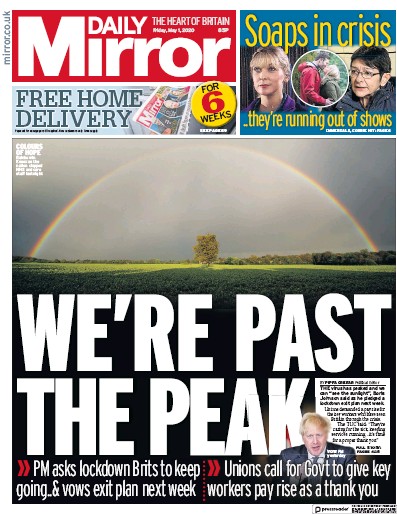 Daily Mirror Newspaper Front Page (UK) for 1 May 2020