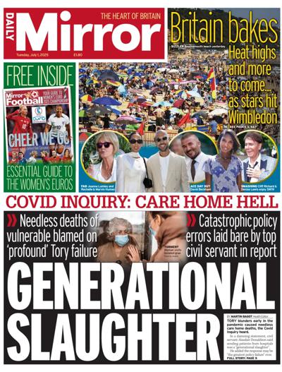 Daily Mirror Newspaper Front Page (UK) for 1 July 2025