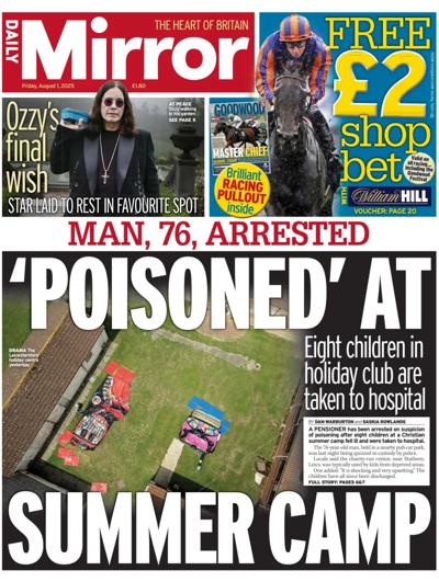 Daily Mirror Newspaper Front Page (UK) for 1 August 2025