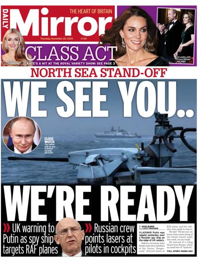 Daily Mirror Newspaper Front Page (UK) for 20 November 2025