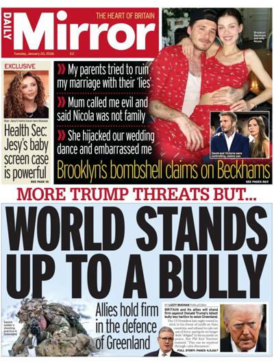 Daily Mirror Newspaper Front Page (UK) for 20 January 2026
