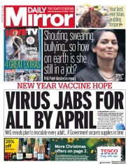 Daily Mirror (UK) Newspaper Front Page for 21 November 2020