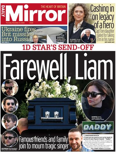 Daily Mirror Newspaper Front Page (UK) for 21 November 2024