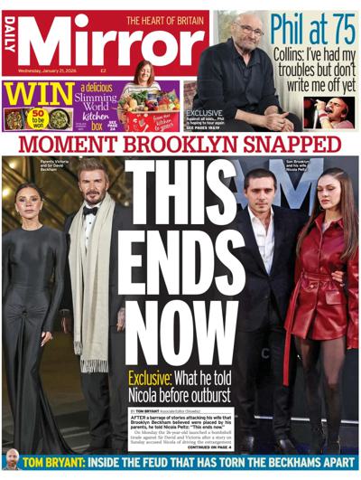 Daily Mirror Newspaper Front Page (UK) for 21 January 2026