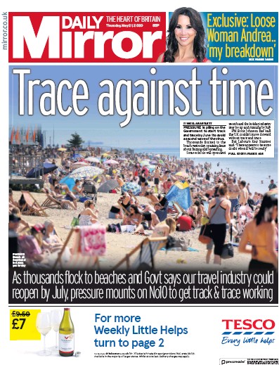 Daily Mirror Newspaper Front Page (UK) for 21 May 2020