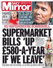 Daily Mirror (UK) Newspaper Front Page for 21 June 2016