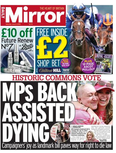 Daily Mirror Newspaper Front Page (UK) for 21 June 2025