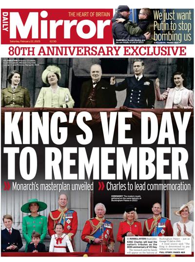 Daily Mirror Newspaper Front Page (UK) for 22 February 2025