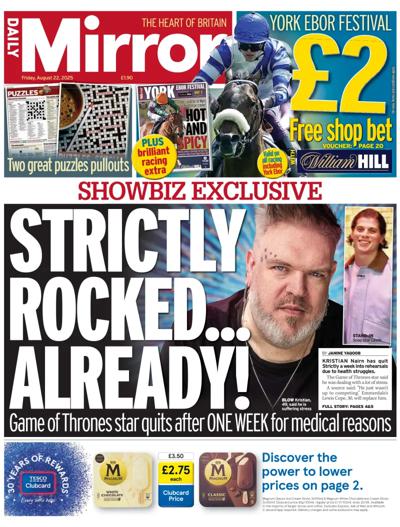 Daily Mirror Newspaper Front Page (UK) for 22 August 2025