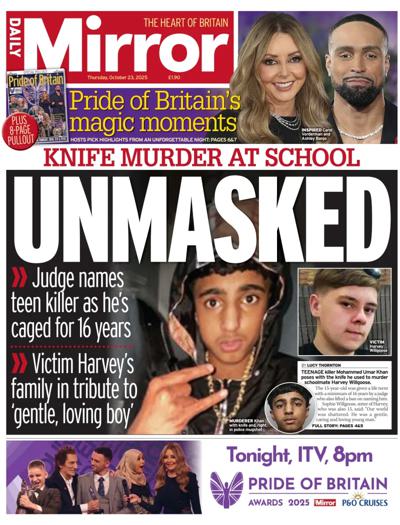 Daily Mirror Newspaper Front Page (UK) for 23 October 2025