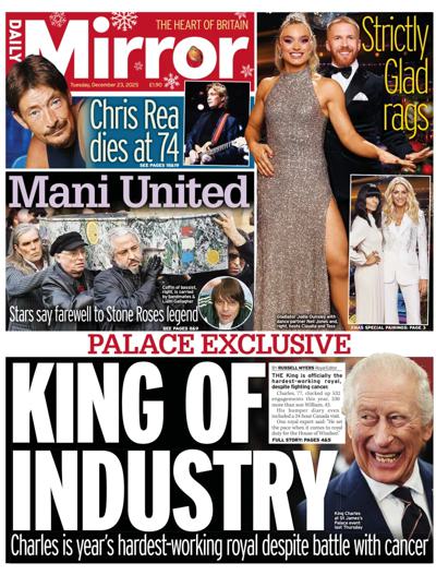 Daily Mirror Newspaper Front Page (UK) for 23 December 2025