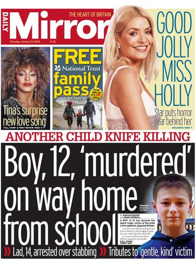 Daily Mirror Newspaper Front Page (UK) for 23 January 2025