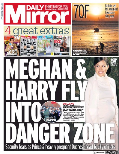 Daily Mirror Newspaper Front Page (UK) for 23 February 2019