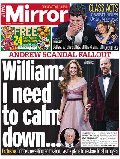Daily Mirror Newspaper Front Page (UK) for 23 February 2026