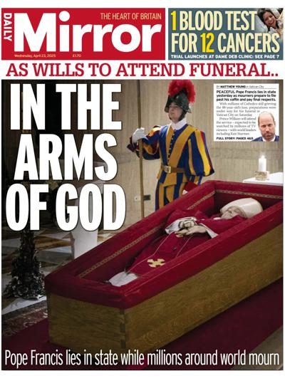 Daily Mirror Newspaper Front Page (UK) for 23 April 2025