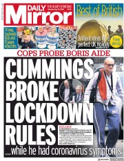 Daily Mirror (UK) Newspaper Front Page for 23 May 2020