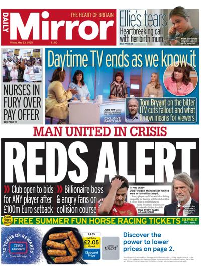 Daily Mirror Newspaper Front Page (UK) for 23 May 2025