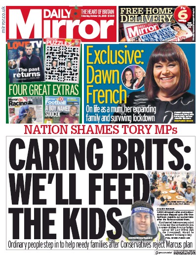 Daily Mirror Newspaper Front Page (UK) for 24 October 2020