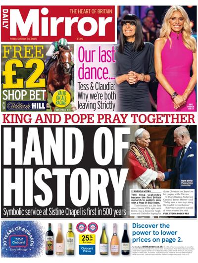 Daily Mirror Newspaper Front Page (UK) for 24 October 2025