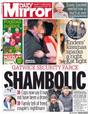 Daily Mirror (UK) Newspaper Front Page for 24 December 2018