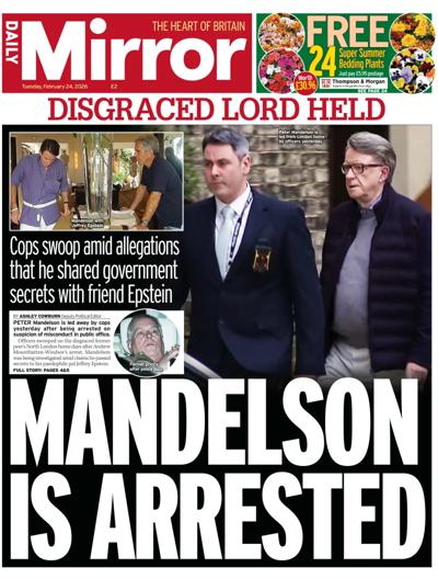 Daily Mirror Newspaper Front Page (UK) for 24 February 2026
