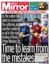 Daily Mirror (UK) Newspaper Front Page for 24 March 2021