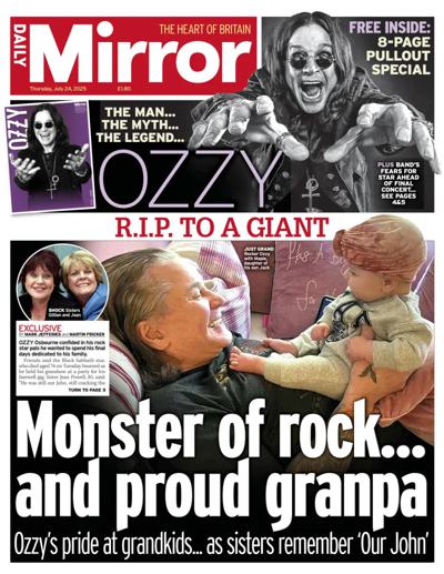 Daily Mirror Newspaper Front Page (UK) for 24 July 2025