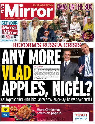 Daily Mirror Newspaper Front Page (UK) for 25 November 2025